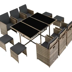 Tectake Wicker Zitgroep - Natuur - Inclusief Beschermhoes - Modulaire Buitenmeubelen