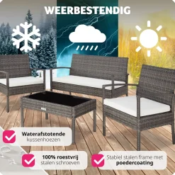 Tectake Wicker Zitgroep Sparta 3+1 - 4 Personen - Weerbestendig - Grijs