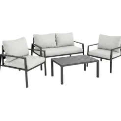 Tectake Zitgroep Göteborg Met Tafel - 4 Personen - Dikte Van De Zitkussens: 10 Cm - Lichtgrijs