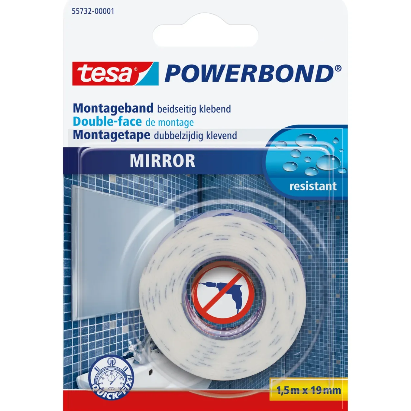 Tesa Montageband Powerbond - Wit - 1.5m x 19mm