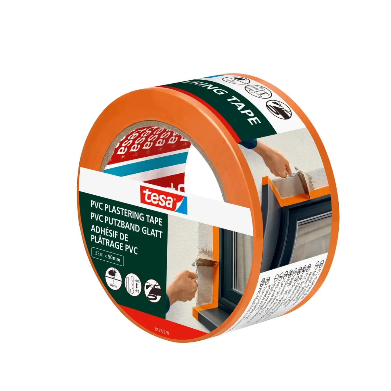 Tesa pleistertape gestreept PVC oranje 33mx50mm