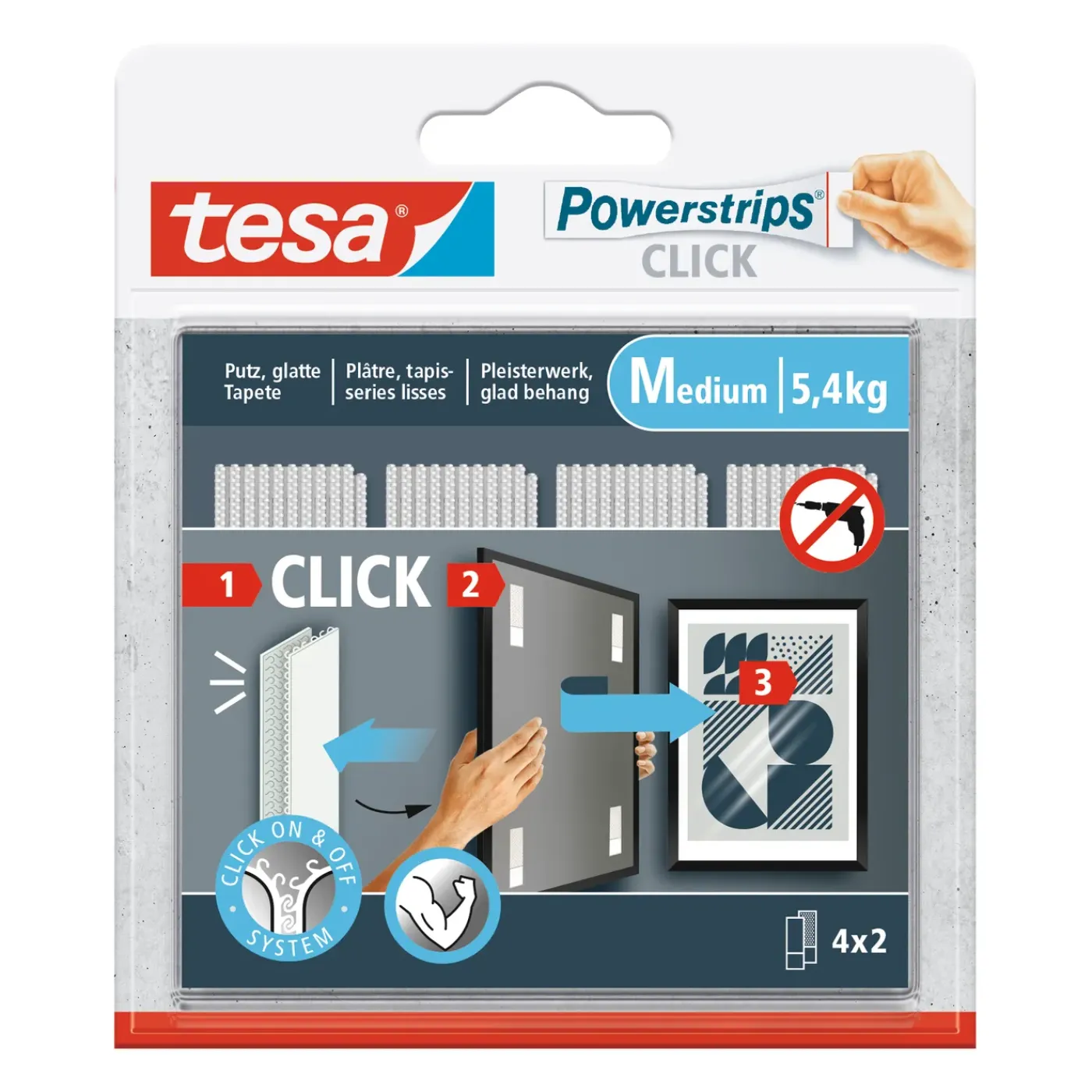 Tesa zelfklevende strip Powerstrips CLICK Combo 4x2 stuks Medium