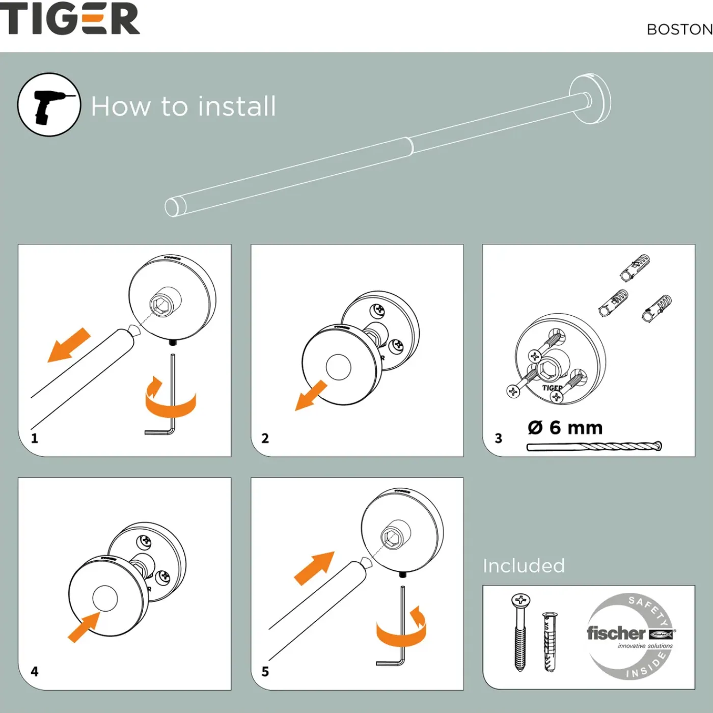 Tiger Boston handdoekrek telescopisch RVS geborsteld
