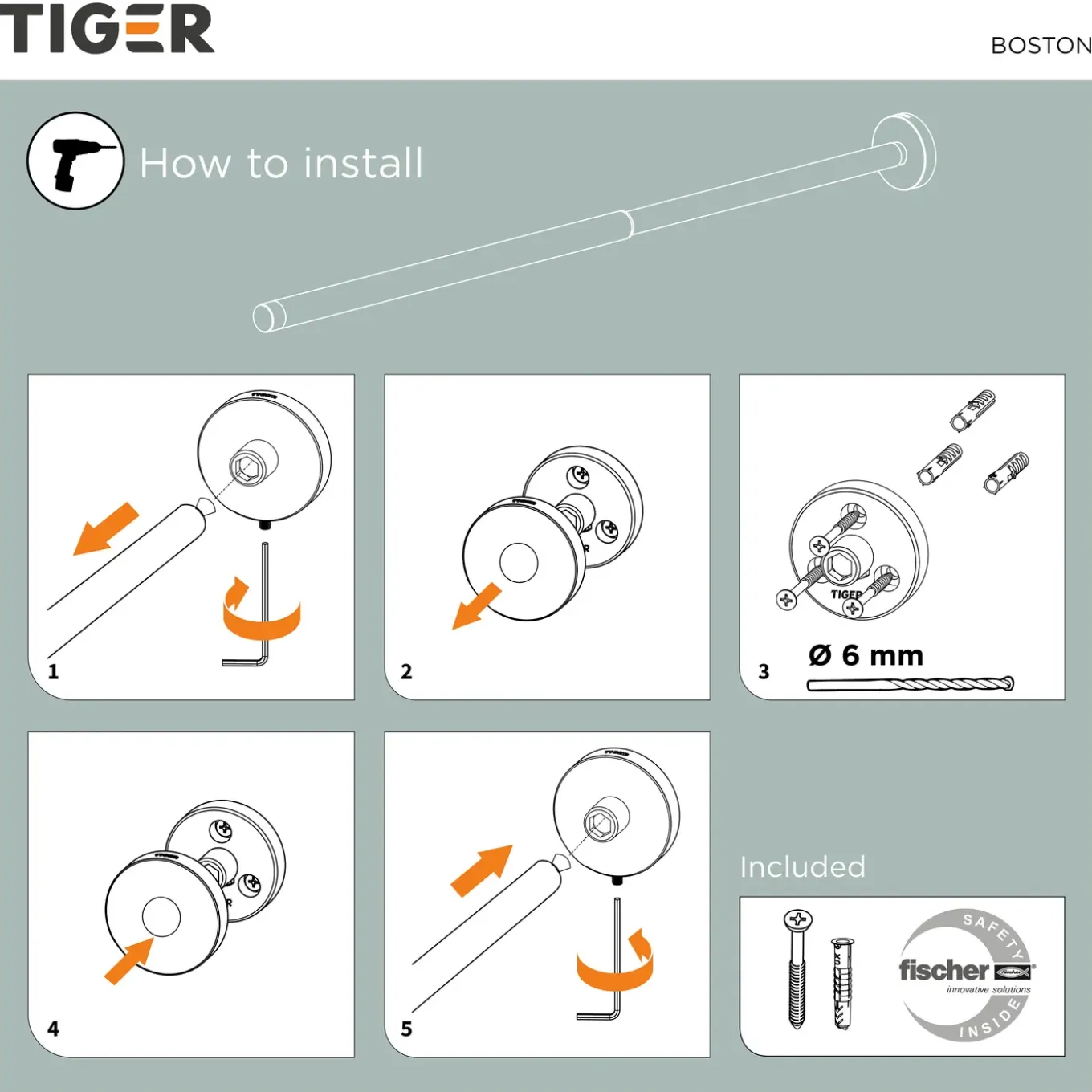 Tiger handdoekrek telescopisch Boston zilver gepolijst om op te hangen