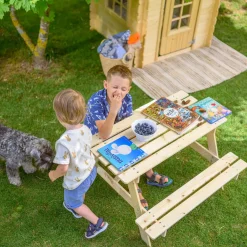 Timbela - Kindertafel voor in de tuin - M018-1 - Kinderpicknicktafel met banken 90x90xH50 cm