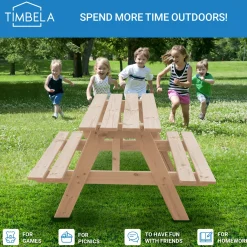 Timbela - Kindertafel voor in de tuin - M018-1 - Kinderpicknicktafel met banken 90x90xH50 cm