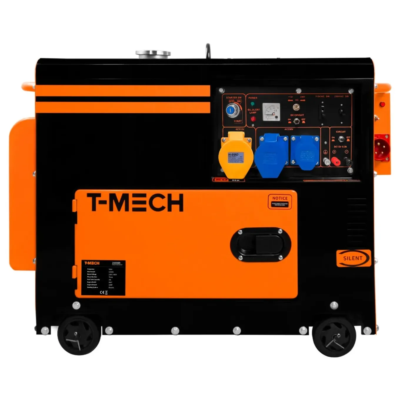 T-Mech Stille Diesel generator - Eenfasig 230V - Gesloten Frame
