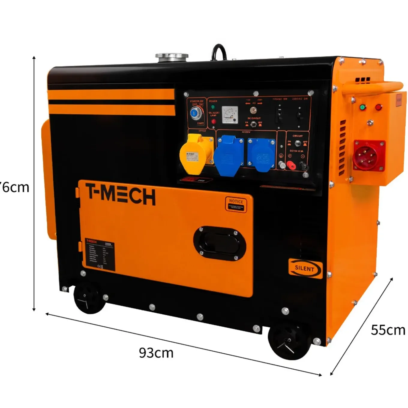 T-Mech Stille Diesel generator - Eenfasig 230V - Gesloten Frame