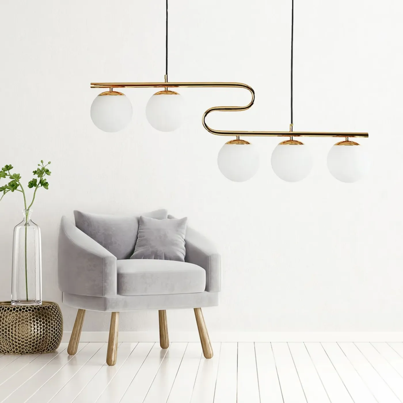 Toolight Hanglamp App1599-5cp Goud 108x108x108cm