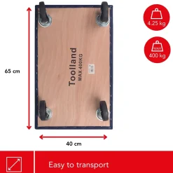 Toolland Meubelroller, 400 Kg Transporthulp, Houten Platform 65 X 40 Cm 400 Kg, Blauw,zwart, Triplex