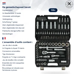 4toolz Doppenset 108-delig In Koffer - 72 Tands Ratels 1/2
