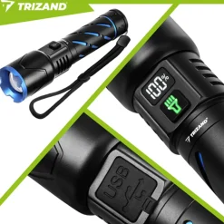 Trizand - Led Zaklamp 800 Lumen – Oplaadbaar 5000mah Usb-c, Zoom, Waterdicht, Powerbank