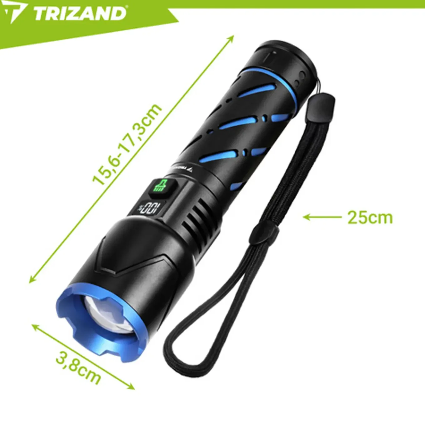 Trizand - Led Zaklamp 800 Lumen – Oplaadbaar 5000mah Usb-c, Zoom, Waterdicht, Powerbank