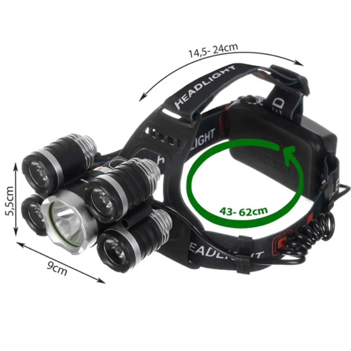 Trizand - Multifunctionele Led Hoofdlamp 5x Cree T6 – Helder En Comfortabel