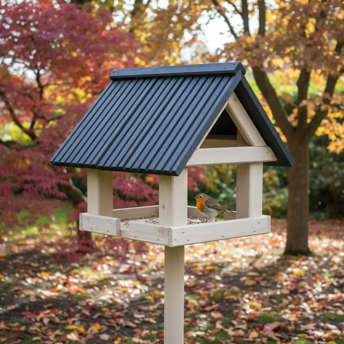 Tuintoppers Vogelvoederhuis Grey Wash Met Paal En Antraciet Latten Dak – Apex Design