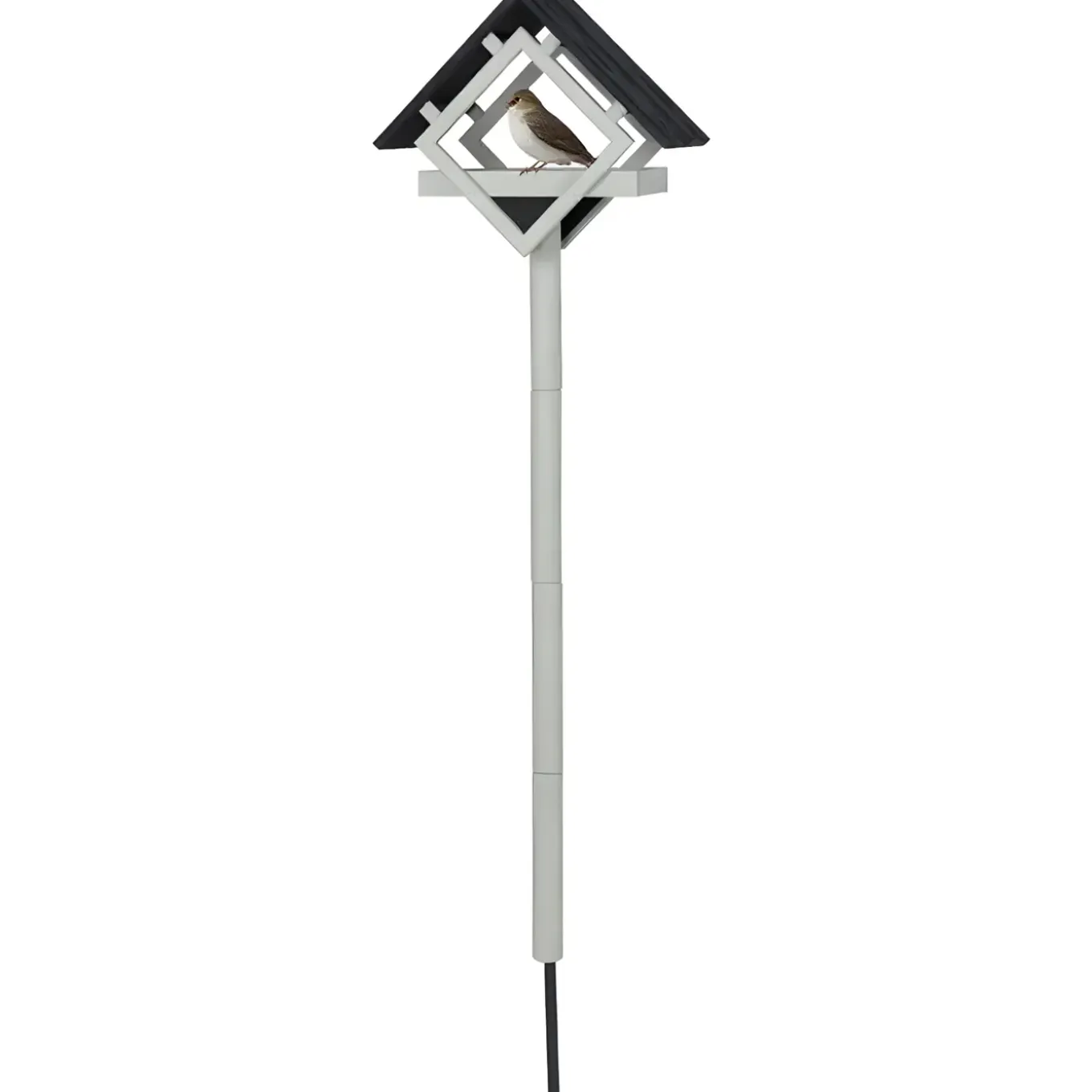 Tuintoppers Vogelvoederhuis Op Paal Met Stalen Grondpen - Ruit Design Grijs/zwart