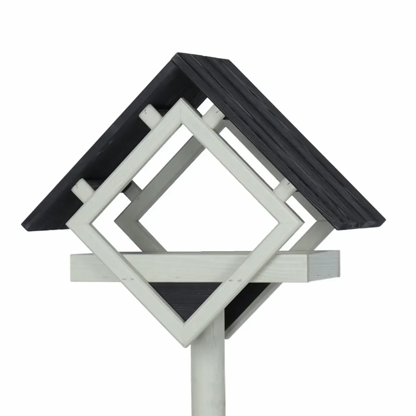 Tuintoppers Vogelvoederhuis Op Paal Met Stalen Grondpen - Ruit Design Grijs/zwart