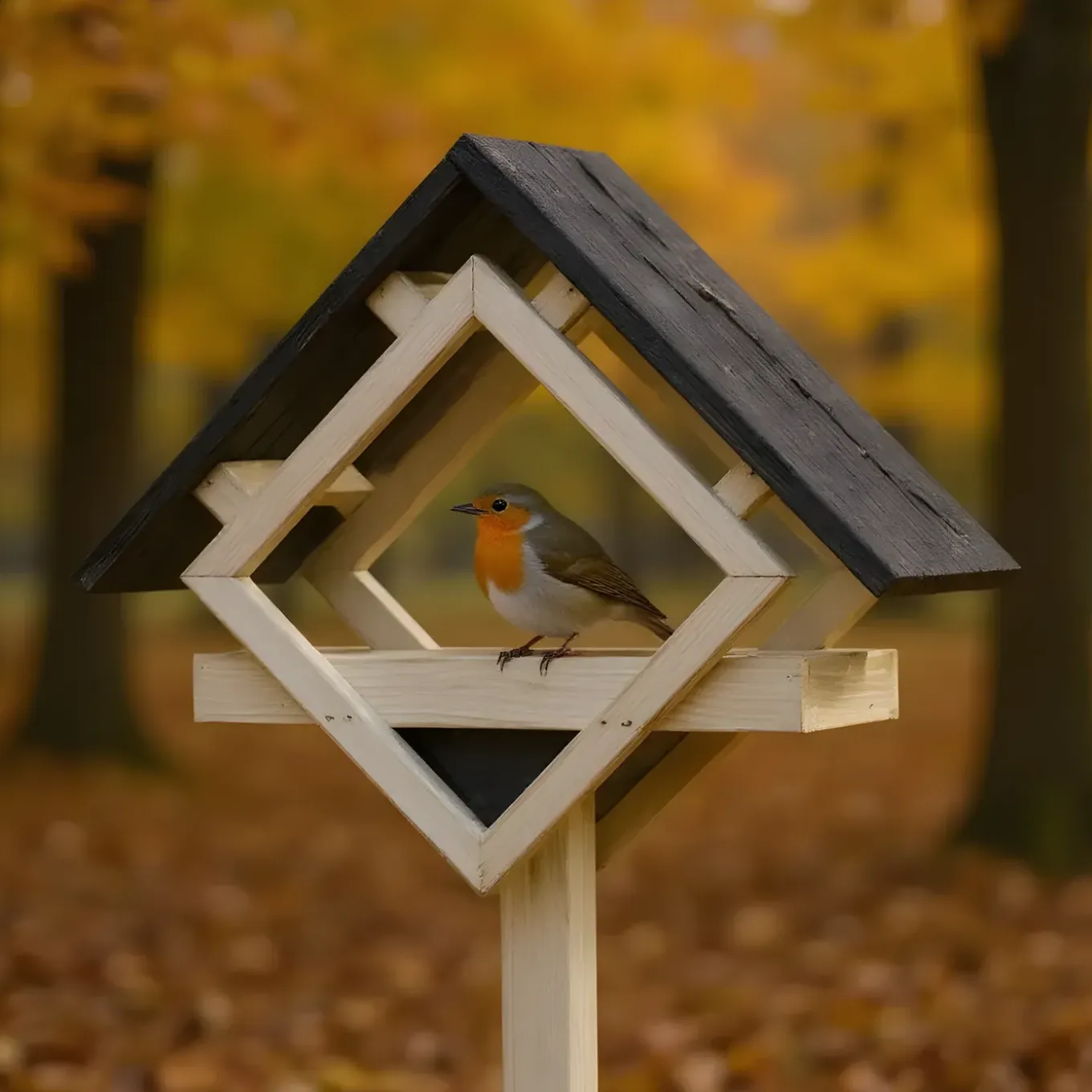 Tuintoppers Vogelvoederhuis Op Paal Met Stalen Grondpen - Ruit Design Grijs/zwart