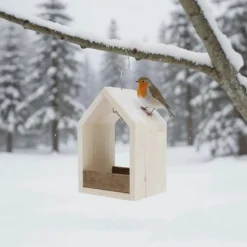 Tuintoppers Vogelvoederhuis Hangend Met Metalen Draad En Vetbol Bevestiging - White Wash/walnoot