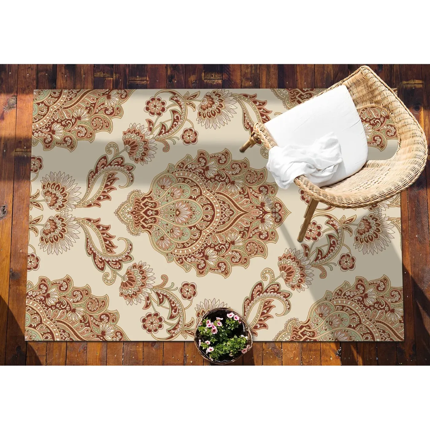 Tulup - Buitenkleed Balkon - Paisley-patroon - Rood - 60x90 Cm - Tapijt Voor Buiten
