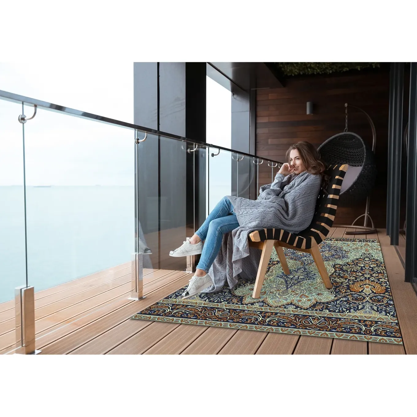 Tulup - Buitenkleed Balkon - Prachtige Turkse Details - Groente - 140x210 Cm - Tapijt Voor Buiten