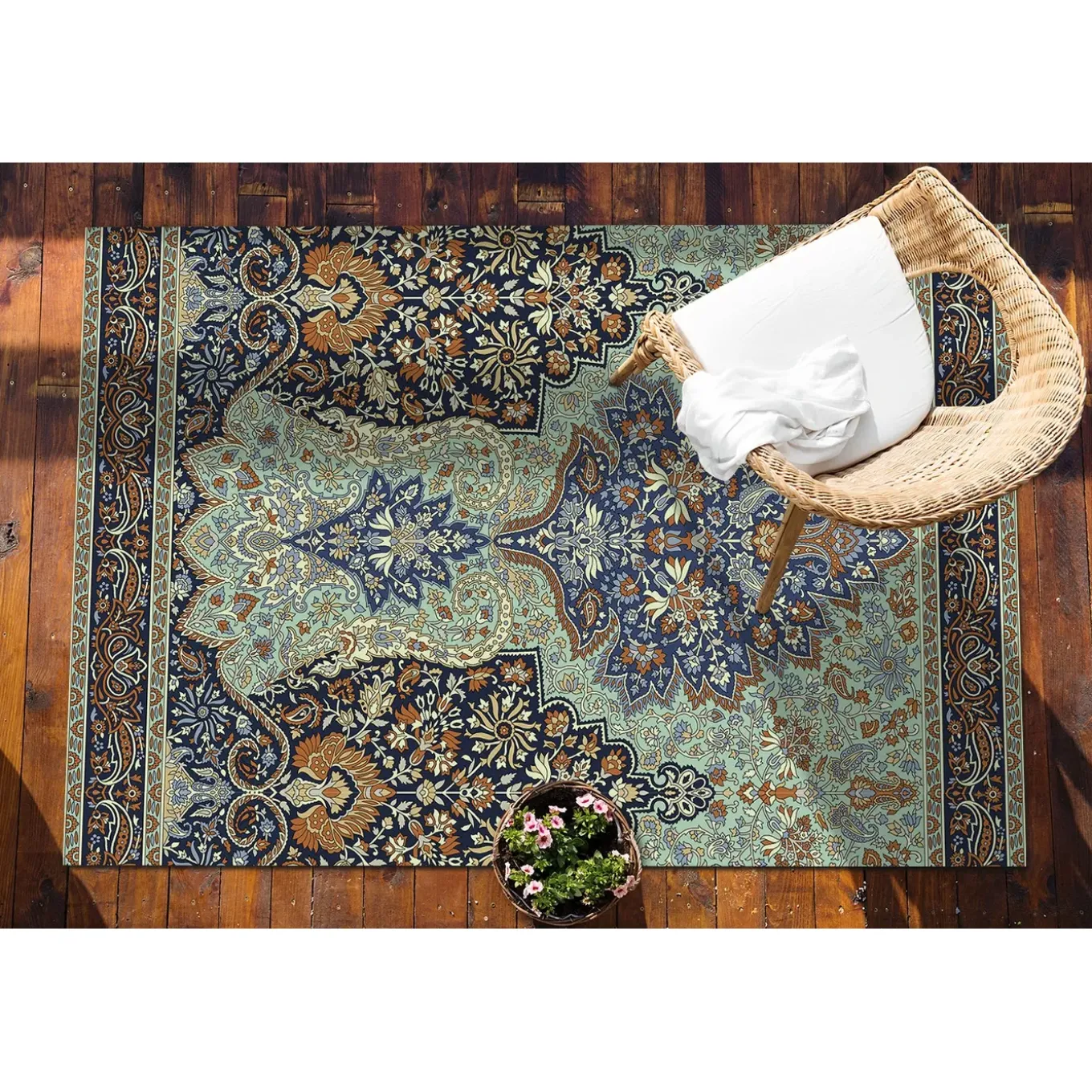 Tulup - Buitenkleed Balkon - Prachtige Turkse Details - Groente - 140x210 Cm - Tapijt Voor Buiten