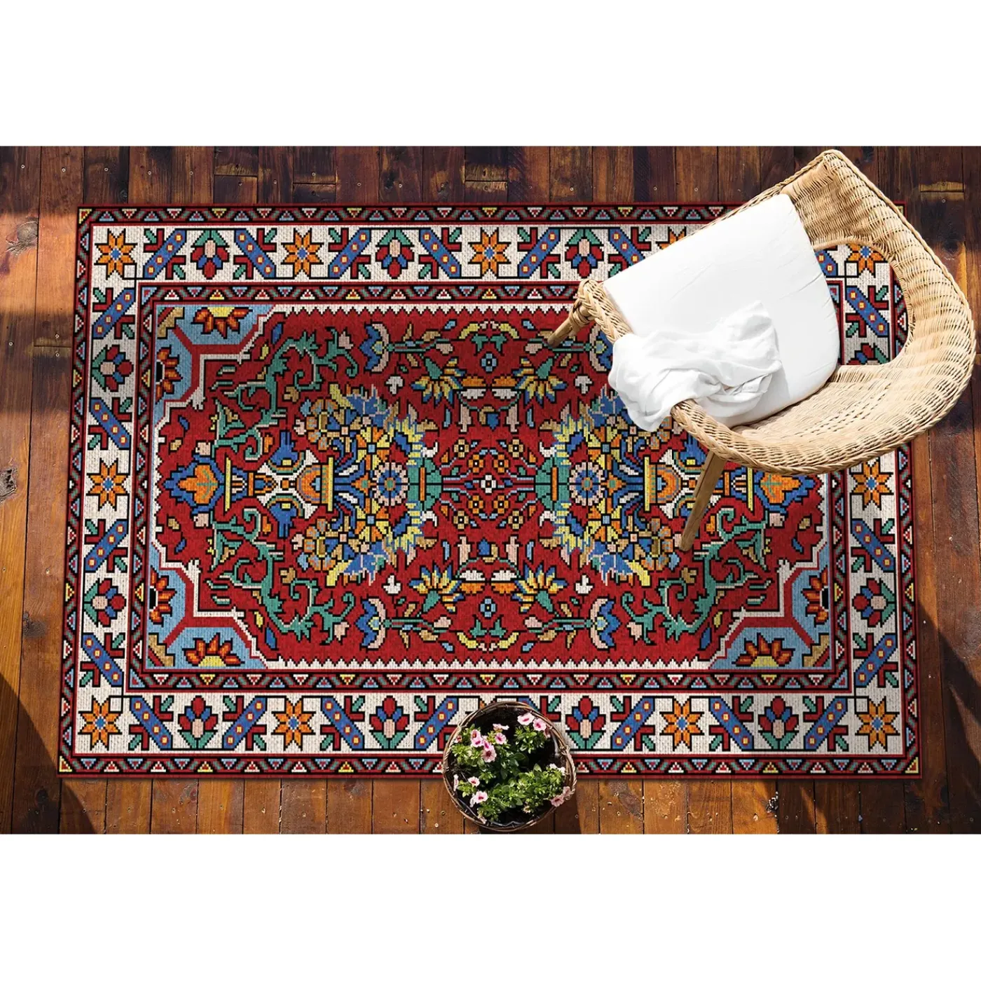 Tulup - Buitenkleed Balkon - Retro Perzische Stijl - Rood - 60x90 Cm - Tapijt Voor Buiten