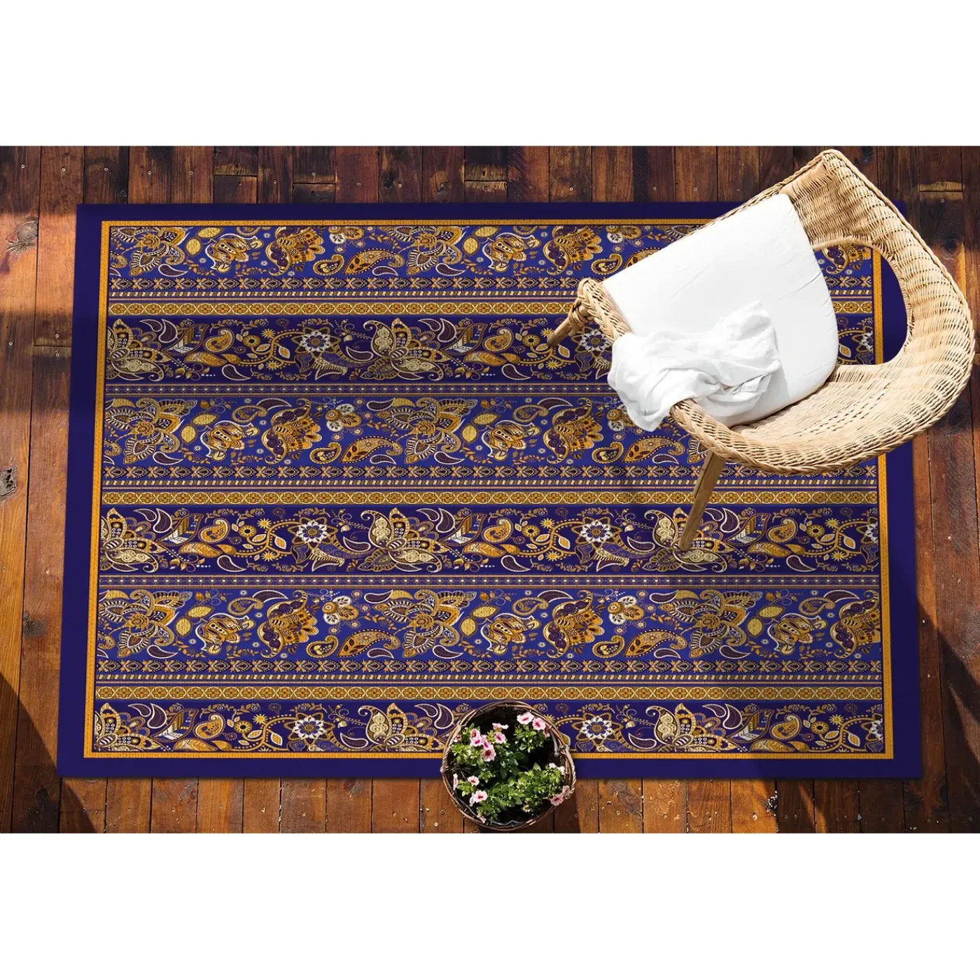 Tulup - Buitenkleed - Vintage Paisley - Blauw - 60x90 Cm - Tapijt Terras Buiten