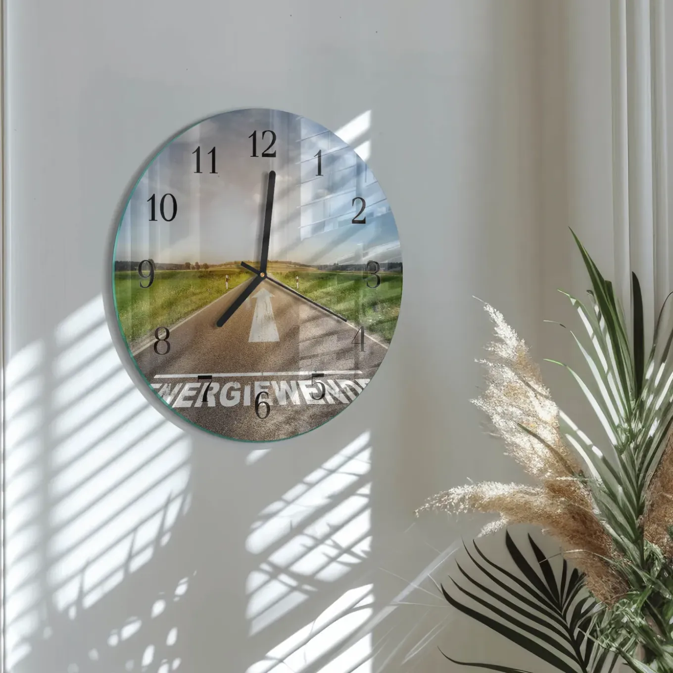 Tulup - Decoratieve Glazen Klok - Ronde - Padveld - Grijs - 30 - Zwarte Handen