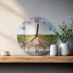 Tulup - Decoratieve Glazen Klok - Ronde - Padveld - Grijs - 30 - Zwarte Handen