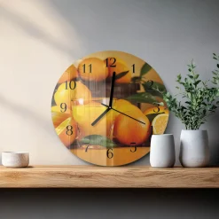 Tulup - Decoratieve Glazen Klok - Ronde - Sinaasappels - Oranje - 30 - Zwarte Handen