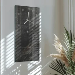Tulup - Decoratieve Glazen Klok - Rechthoekige Verticaal - Grafiet - Grijs - 30x60 - Witte Handen