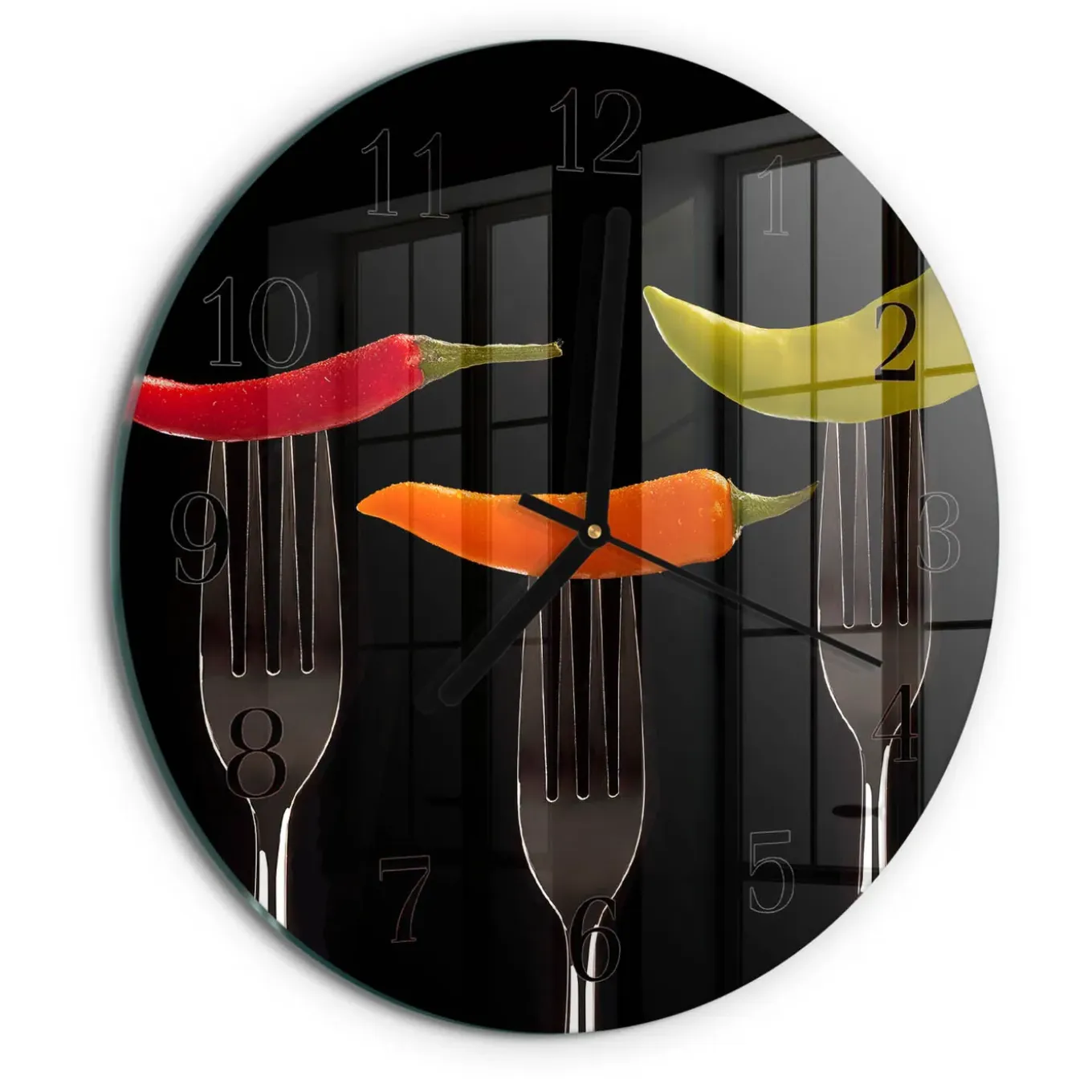 Tulup - Decoratieve Glazen Klok - Ronde - Vork - Zwart - 30 - Zwarte Handen