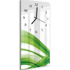 Tulup - Decoratieve Glazen Klok - Rechthoekige Verticaal - Abstracte Golf - Groente - 30x60 Cm