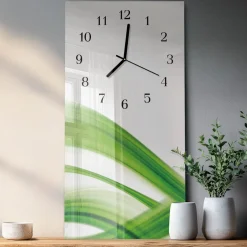 Tulup - Decoratieve Glazen Klok - Rechthoekige Verticaal - Abstracte Golf - Groente - 30x60 Cm