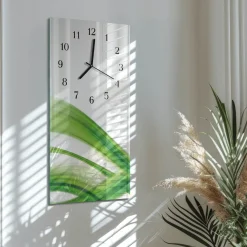 Tulup - Decoratieve Glazen Klok - Rechthoekige Verticaal - Abstracte Golf - Groente - 30x60 Cm