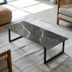 Tulup - Eettafel - Rechthoek - Bruin - 125x50 Cm - Glazen Tafelblad - Bureaublad