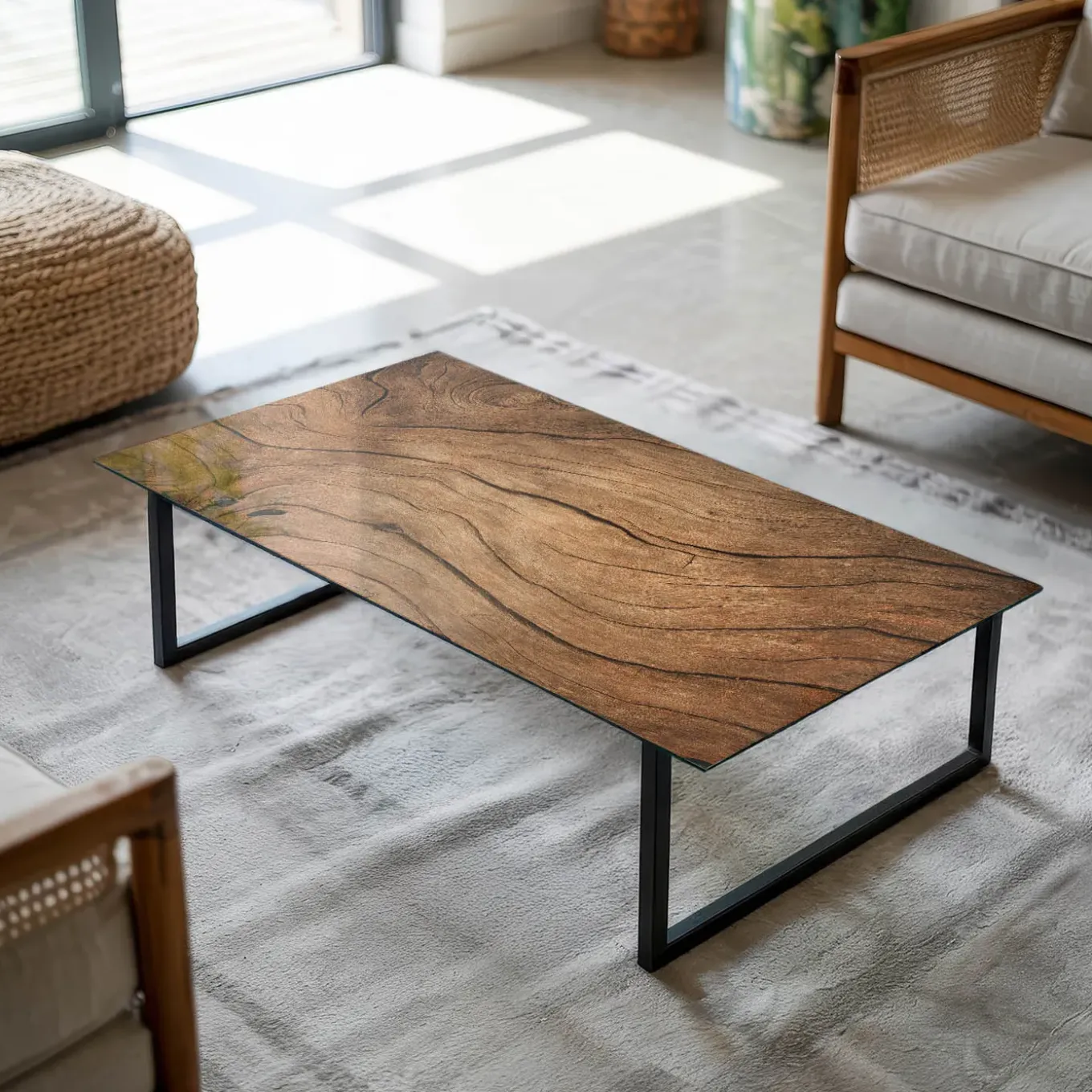 Tulup - Eettafel - Vierkant - Bruin - 140x70 Cm - Glazen Tafelblad - Bureaublad