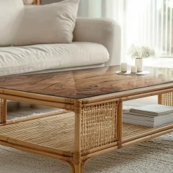 Tulup - Eettafel - Vierkant - Bruin - 140x70 Cm - Glazen Tafelblad - Bureaublad