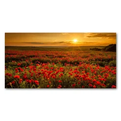 Tulup - Foto Op Glas - Klaproosveld - Rood - 140x70 Cm - Schilderij Op Glas