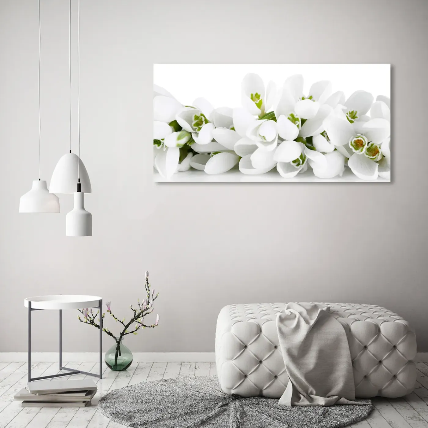 Tulup - Foto Op Glas - Witte Sneeuwklokjes - Wit - 120x60 Cm - Glas Schilderij