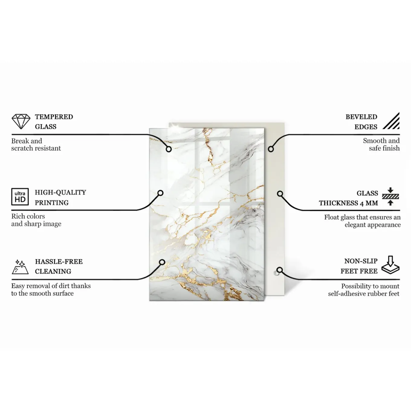 Tulup - Glasplaat - Rechthoek - Zwart - 120x80 Cm - Glazen Tafelblad - Eettafel