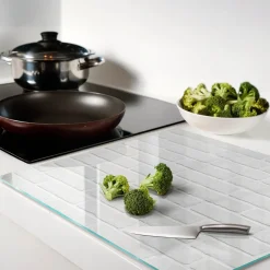 Tulup - Glas Snijplank - Bakstenen Muur - Wit - 60x52 Cm - Antislip Dienblad - Broodplankjes