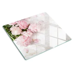 Tulup - Glas Snijplank - Pioenrozen - Roze - 60x52 Cm - Antislip Dienblad - Broodplankjes