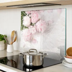 Tulup - Glas Snijplank - Pioenrozen - Roze - 60x52 Cm - Antislip Dienblad - Broodplankjes