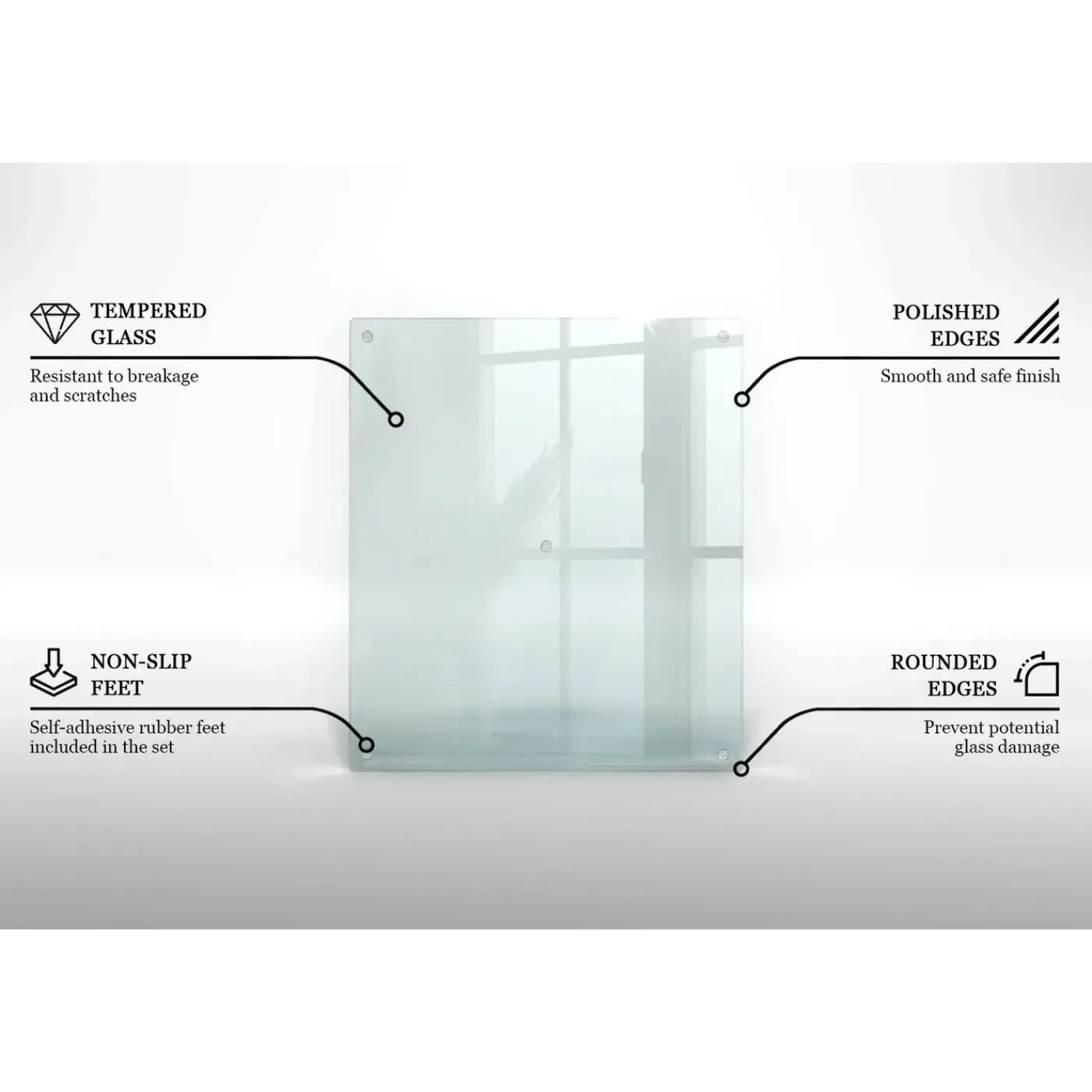 Tulup - Glas Snijplank - Rechthoek - Transparant - 60x52 Cm - Dienblad Antislip - Broodplank
