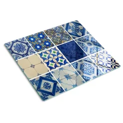 Tulup - Glas Snijplank - Tegels - Blauw - 60x52 Cm - Glazen Dienblad - Keukenbenodigdheden