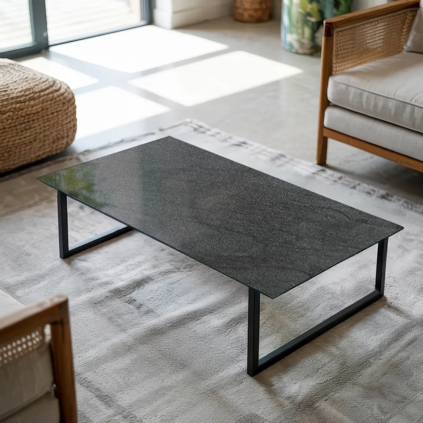 Tulup - Glazen Eettafel - Vierkant - Ecru - 140x70 Cm - Glazen Tafelblad - Bureaublad