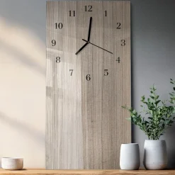 Tulup - Glazen Klok Met Print - Rechthoekige Verticaal - Hout - Beige - 30x60 - Zwarte Handen