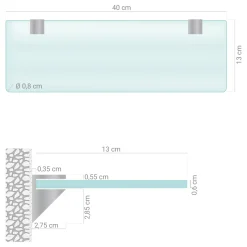 Tulup - Glazen Planchet Voor De Badkamer - Halfitransparant - 40x13 Cm - Melkglas Effect